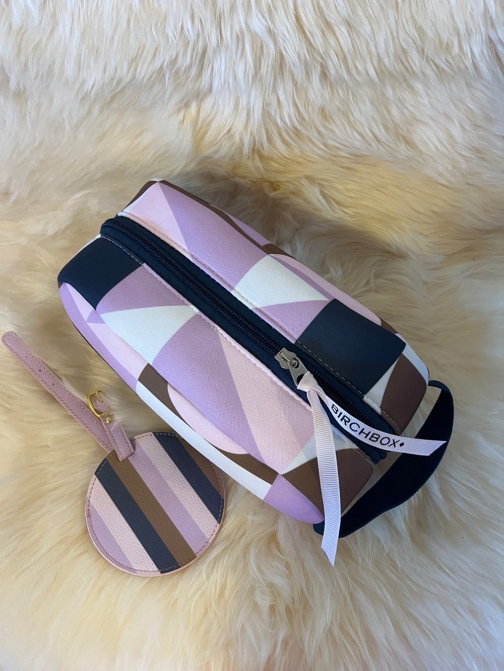 Birchbox Pink Geometric Cosmetic Pouch and Luggage Tag